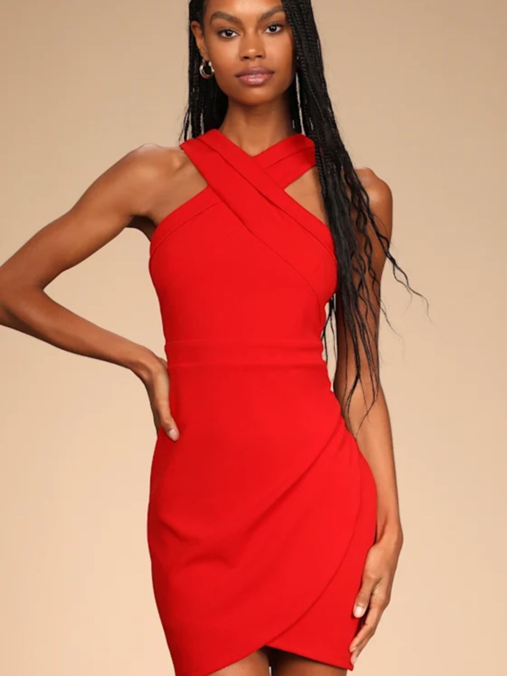 Lulu's Red Halter Cross-Front Bodycon Dress